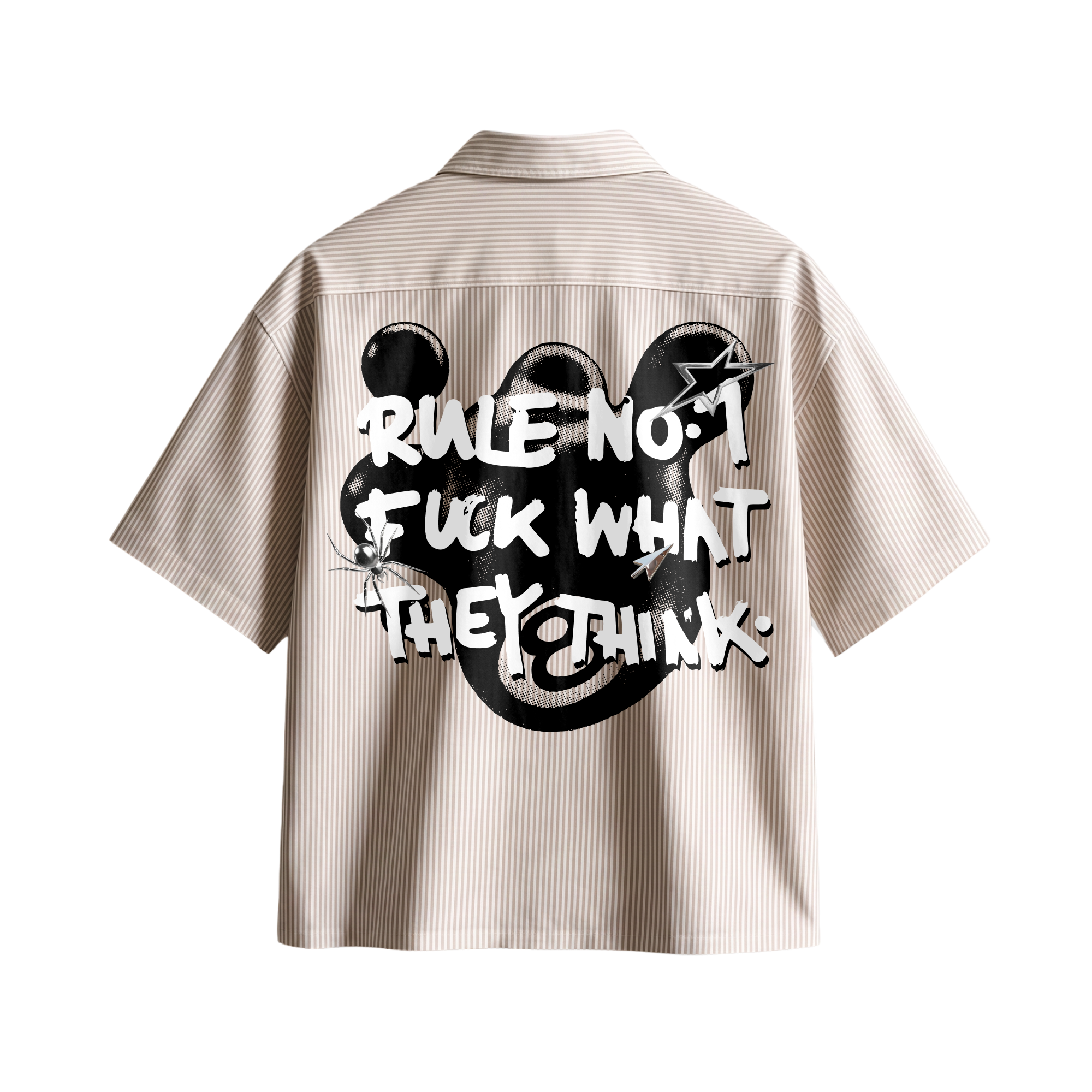 Forfksake Rule No 1 Boxy Fit Beige Striped Shirt