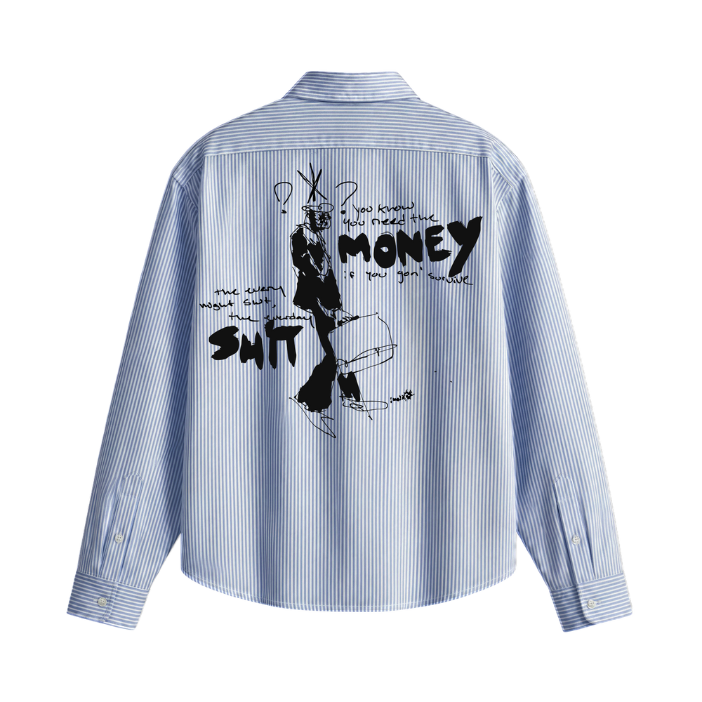 Forfksake You Need Money Striped Shirt Blue