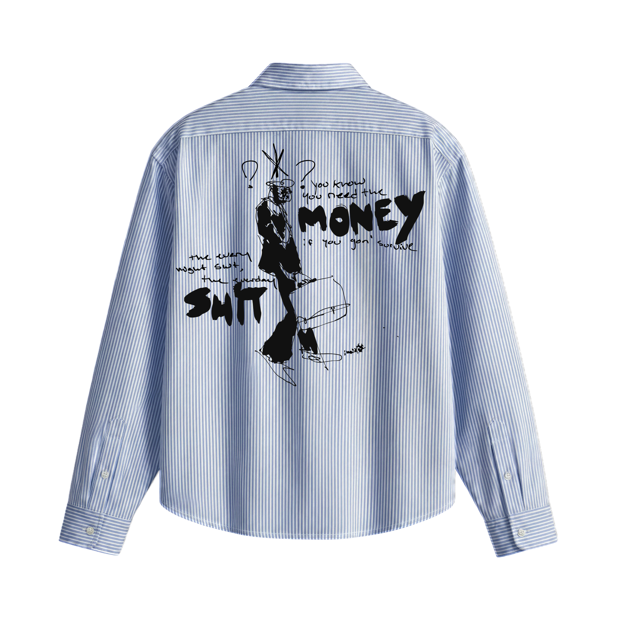 Forfksake You Need Money Striped Shirt Blue