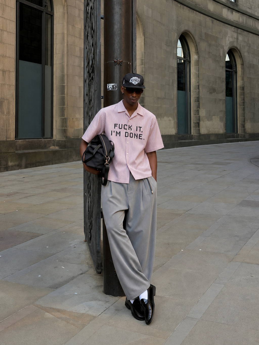 Forfksake Walkout Boxy Fit Pink Striped Shirt – model front