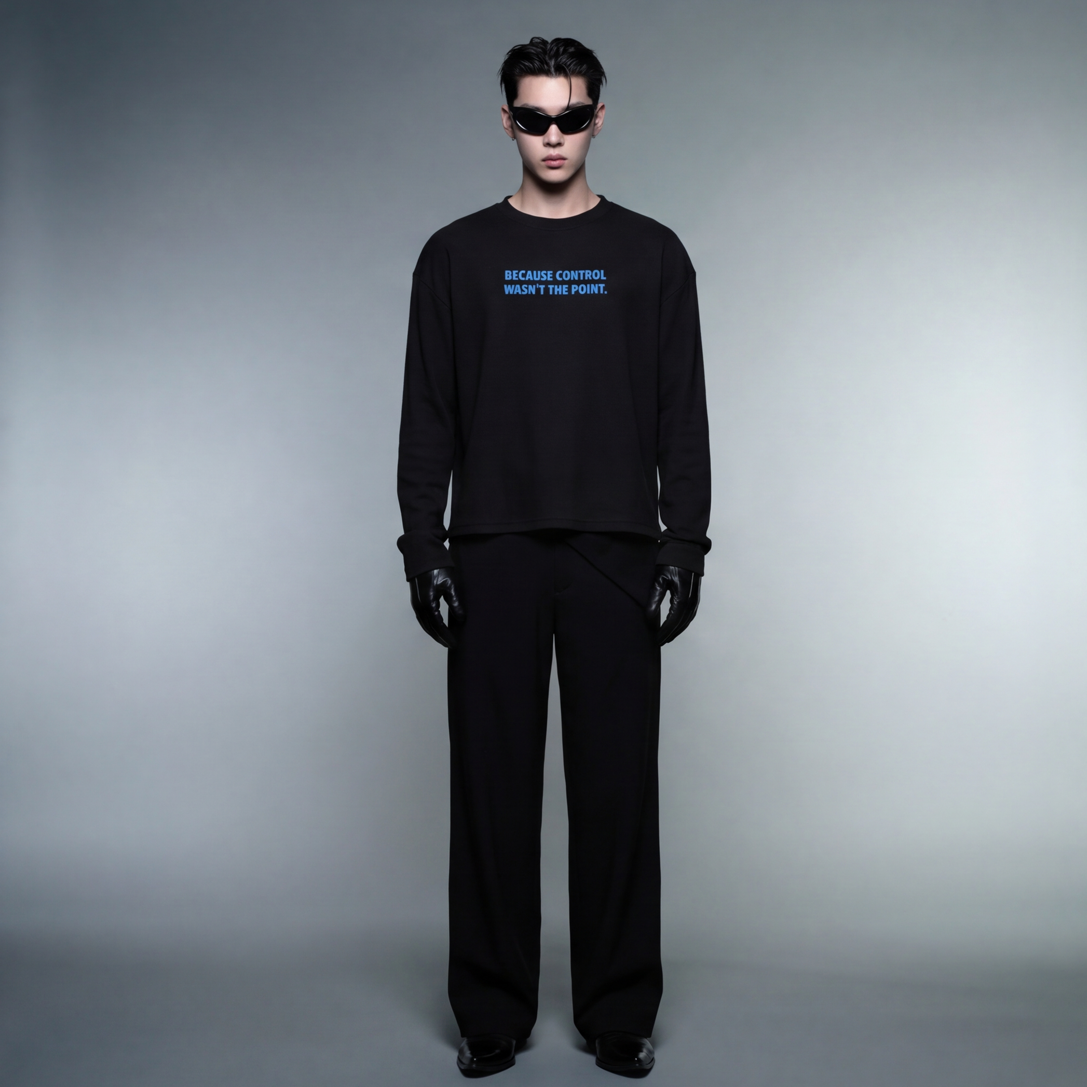 forfksake-absolut-00-tee-waffle-long-sleeve-black model front
