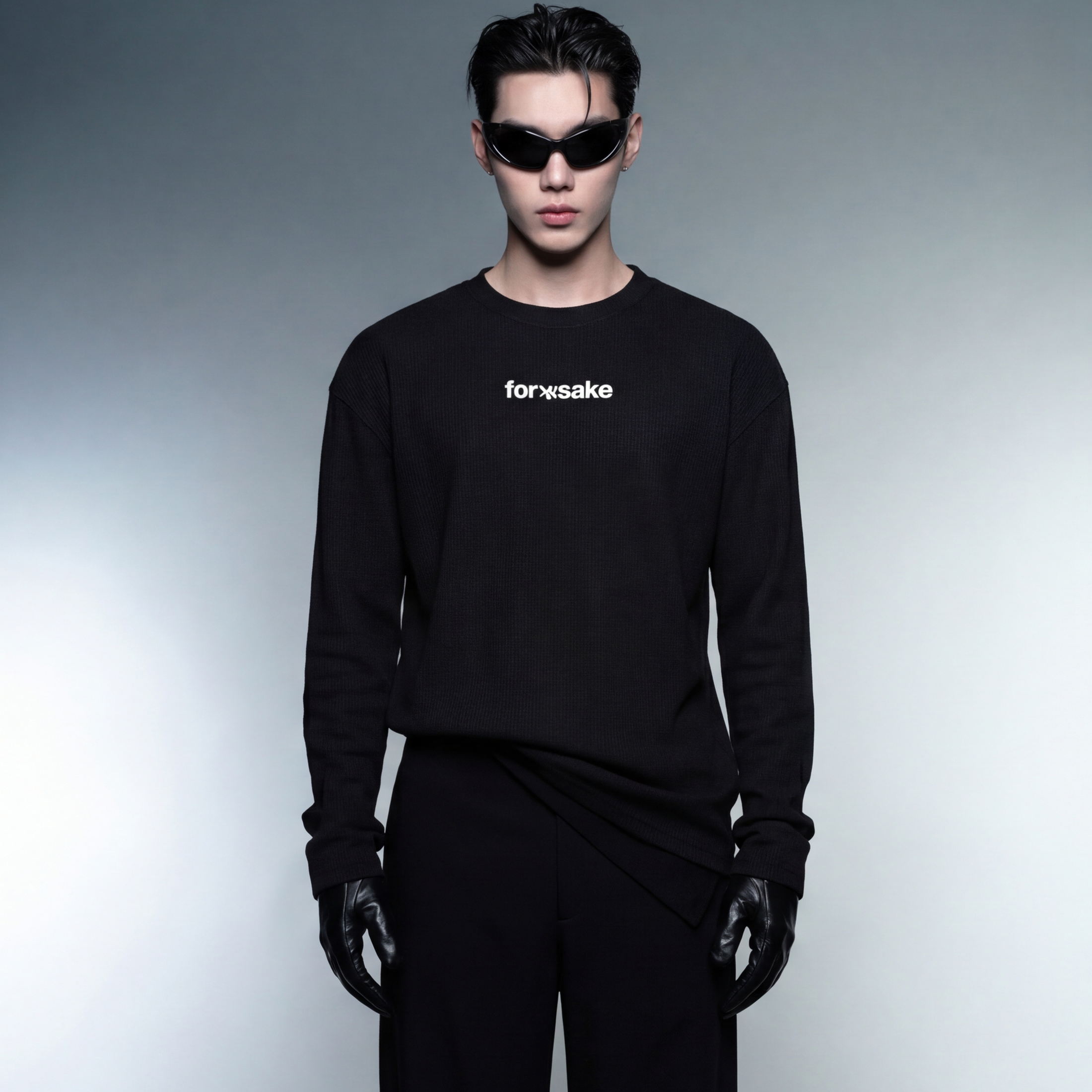 forfksake-afterparty-scenes-waffle-long-sleeve-black model front