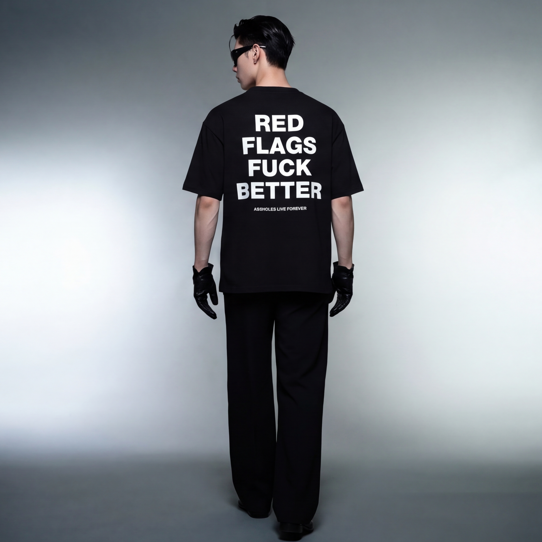 forfksake-red-flags-t-shirt-black model back