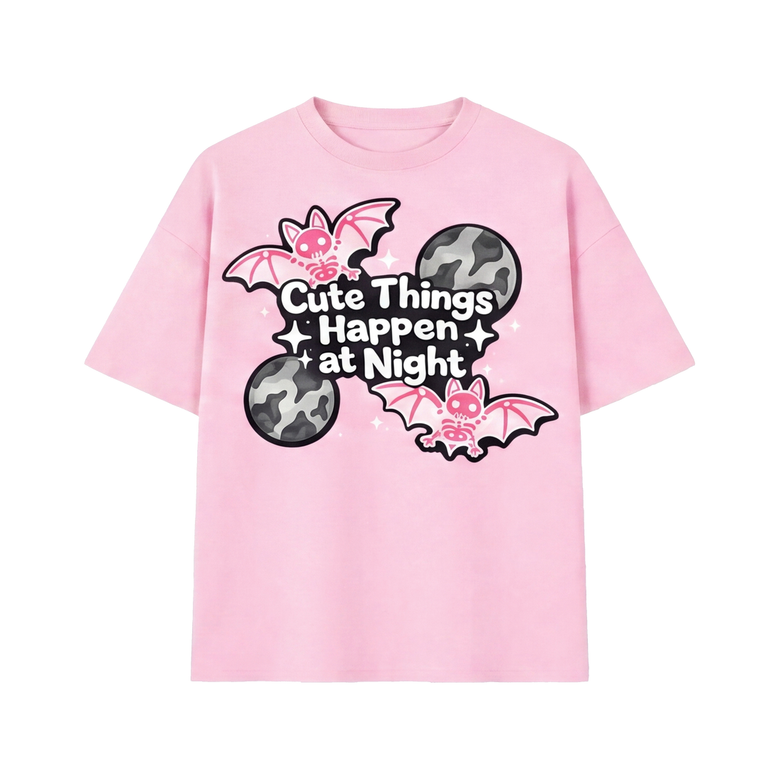 FFS restored original first-two | original_media:gid://shopify/MediaImage/30695009026151 | position:1 | Forfksake Batty At Night Tee - Pink