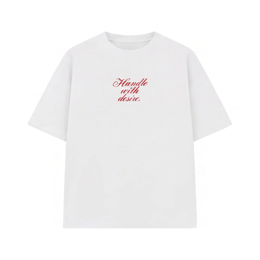 FFS restored original first-two | original_media:gid://shopify/MediaImage/30692782178407 | position:2 | Forfksake Handle With Desire White T-Shirt