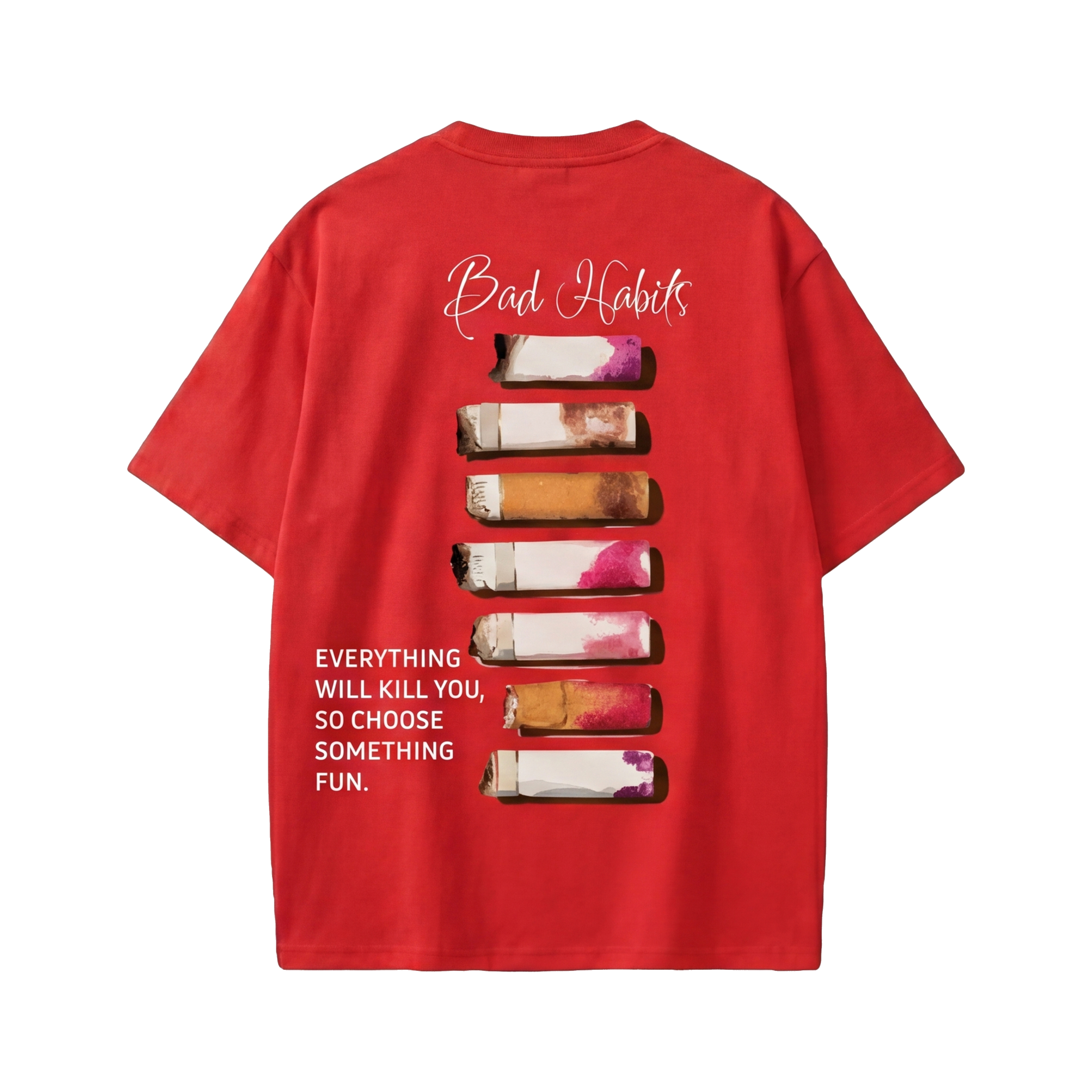FFS restored original first-two | original_media:gid://shopify/MediaImage/30695046611047 | position:2 | Forfksake Bad Habits T-Shirt(red)
